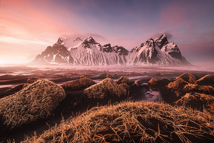 Mountains, Vestrahorn, Iceland, 4K, HD wallpaper
