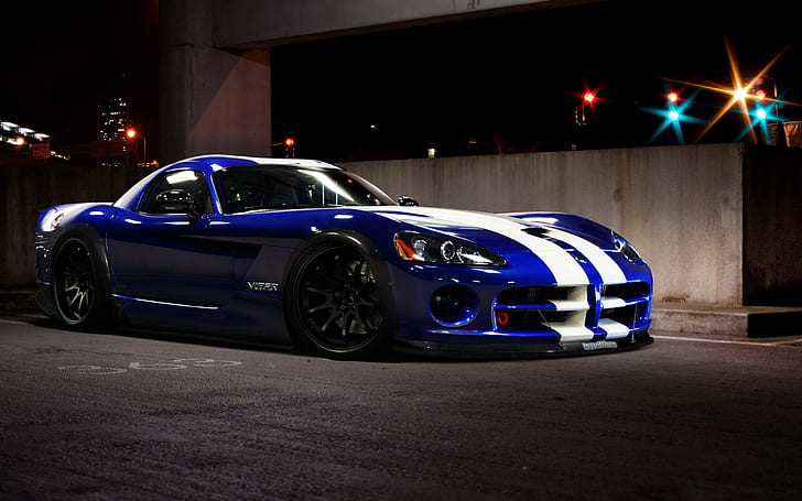 car, Dodge Viper, blue, front angle view