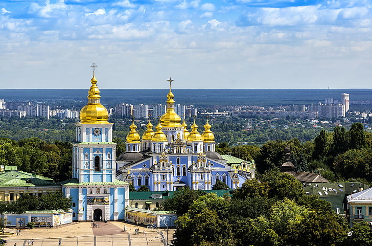 Ukraine, Kiev, St. Michaels Cathedral, the monastery, the bell tower, HD wallpaper