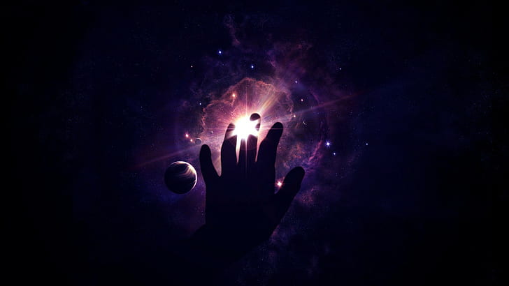 hand artwork universe, night, dark, nature, star - space, human hand, HD wallpaper