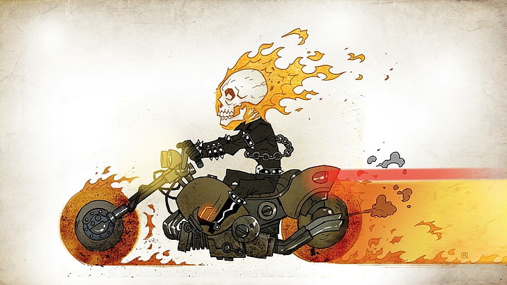 Ghost Rider illustration, Marvel Comics, artwork, skull, motorcycle, HD wallpaper