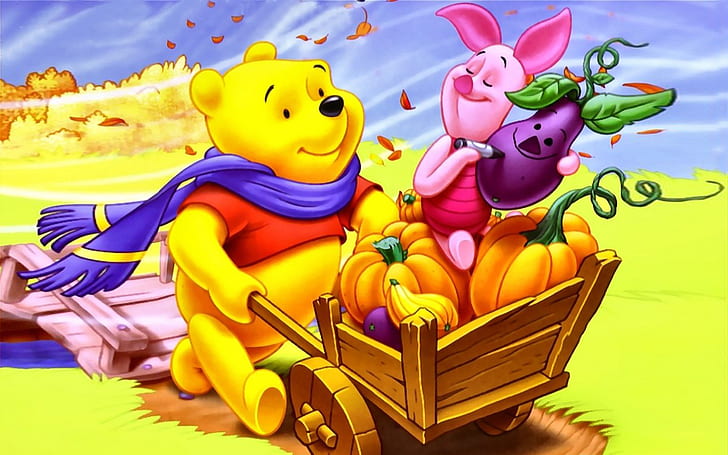 Winnie The Pooh And Piglet Autumn Harvest To Fruit Hd Wallpaper 1920×1200, HD wallpaper