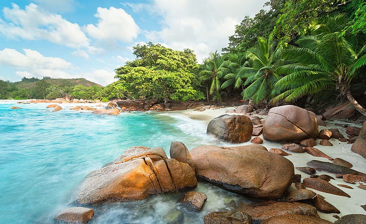 landscape, nature, turquoise, island, sea, Seychelles, tropical