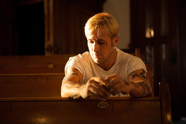 Ryan Gosling, movies, The Place Beyond the Pines, tattoo, indoors
