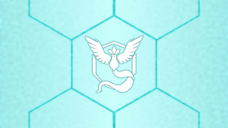 Articuno, blue, hexagon, ice, Pokemon Go, Team Mystic, white, HD wallpaper