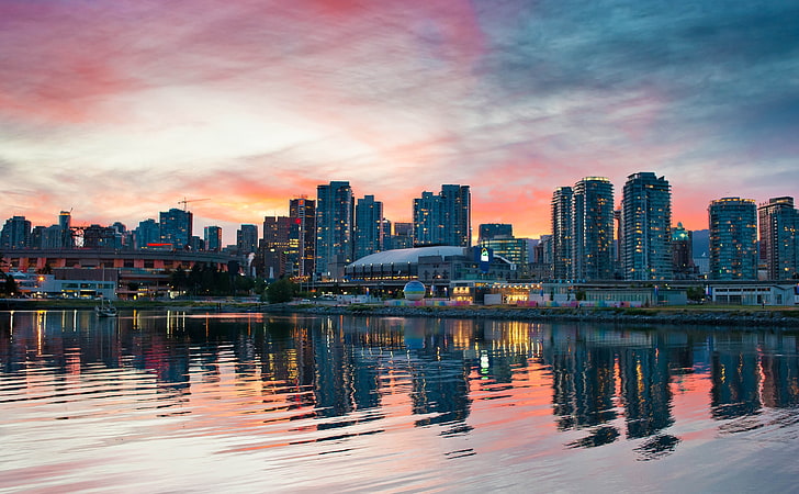 Vancouver Sunset, gray high-rise building, Canada, British Columbia