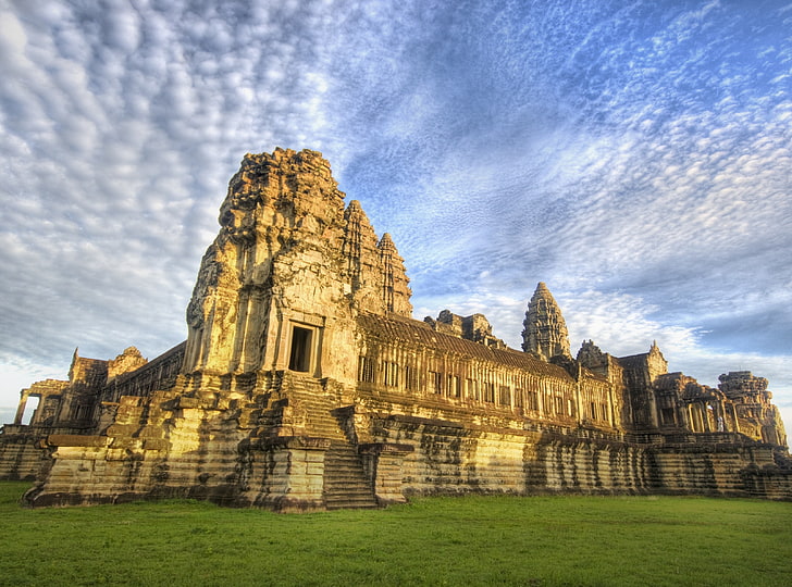 Cambodian Temple, Angkor Watt, Asia, City, Clouds, ancient, architecture, HD wallpaper