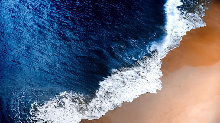 foam, wave, sea, beach, aerial view, motion, water, beauty in nature, HD wallpaper