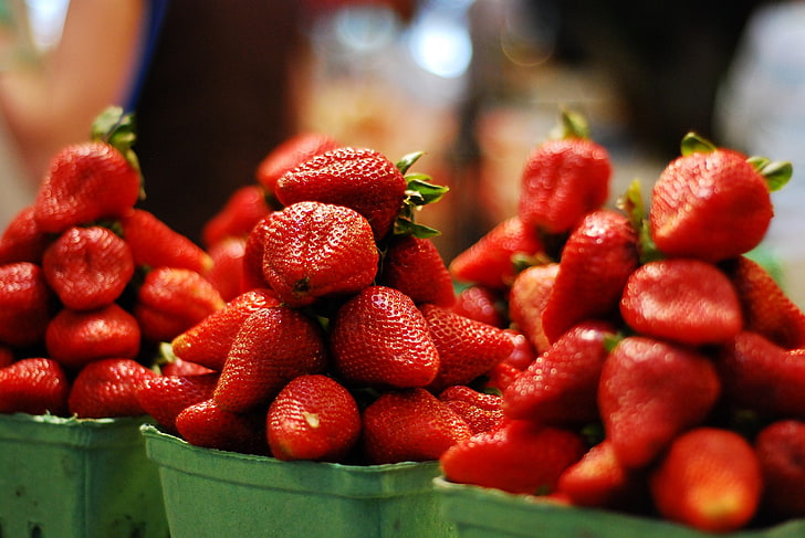 strawberries, fruit, food, healthy eating, food and drink, red, HD wallpaper