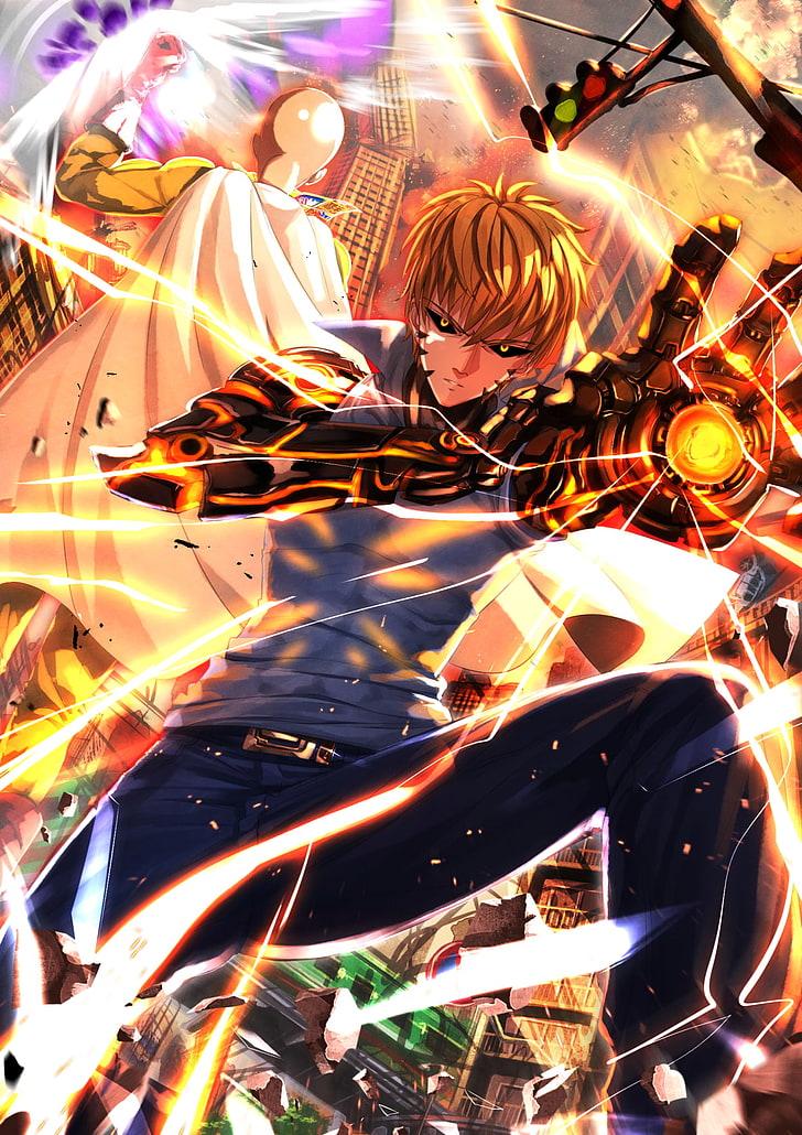 Genos, One Punch Man, backgrounds, no people, full frame, motion