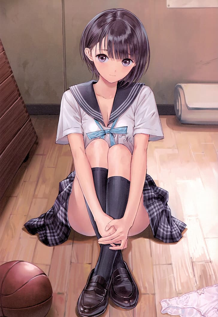 anime girls, school uniform, schoolgirl, HD wallpaper