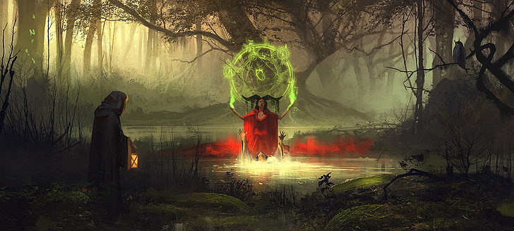 artwork, digital art, Sergey Zabelin, fantasy art, swamp, tree