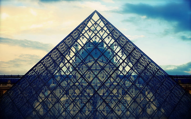 The Louvre, museum, pyramid, Paris, architecture, cloud - sky