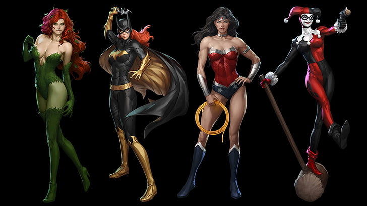 DC superhero wallpaper, DC Comics, Batgirl, Poison Ivy, Wonder Woman, HD wallpaper