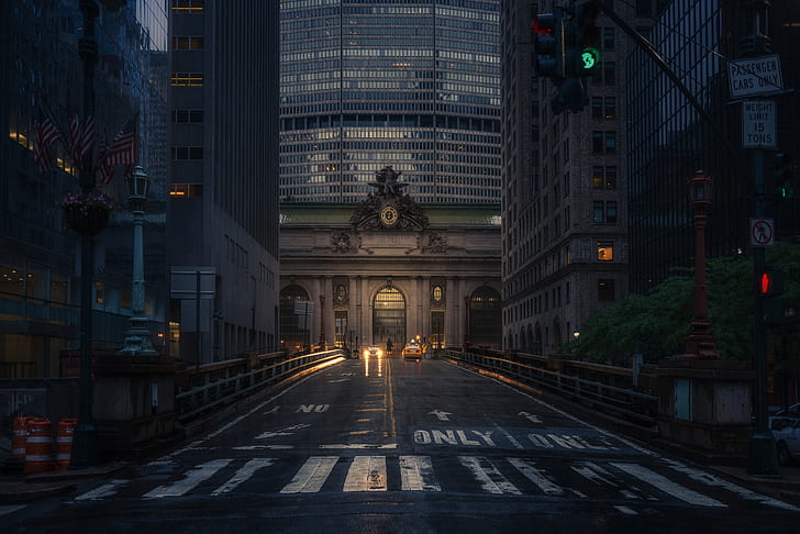 cityscape, dark, New York City, Manhattan, street, Grand Central Terminal
