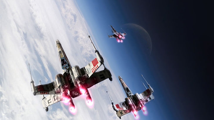 three Star Wars X-Wing Fighters, movies, transportation, sky