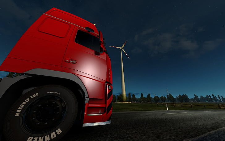 Euro Truck Simulator 2, video games, night, Sun, morning, road, HD wallpaper