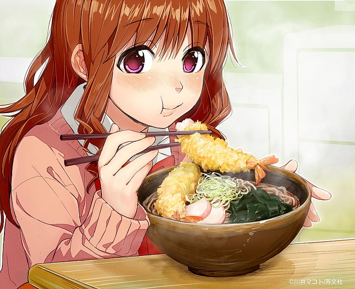 KREA - anime girl eating bowl of shrimp