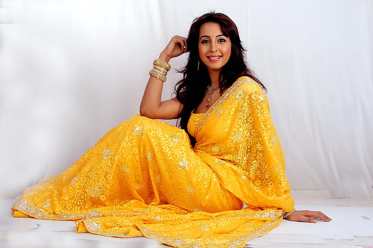 actress, indian, sanjana, saree, HD wallpaper
