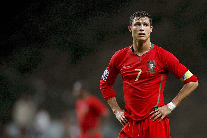 cristiano ronaldo  backgrounds hd, red, sport, front view, sportsman