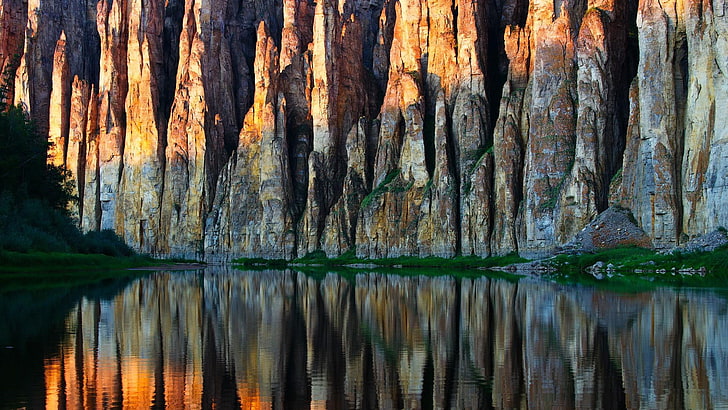 river, sakha republic, photography, pillar, rock pillar, yakutsk, HD wallpaper