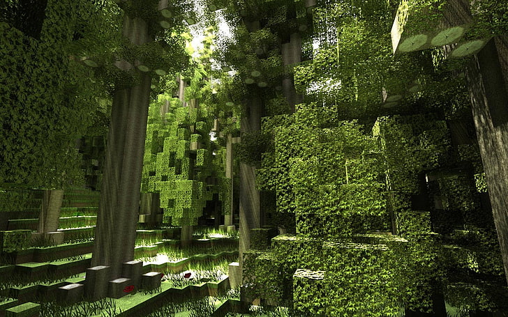 Minecraft wallpaper, render, screen shot, forest, plant, tree, HD wallpaper