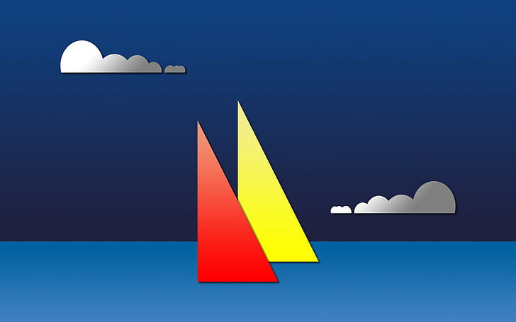 Pattern CG, 3 triangle in ocean under cloudy skies cartoon illustration