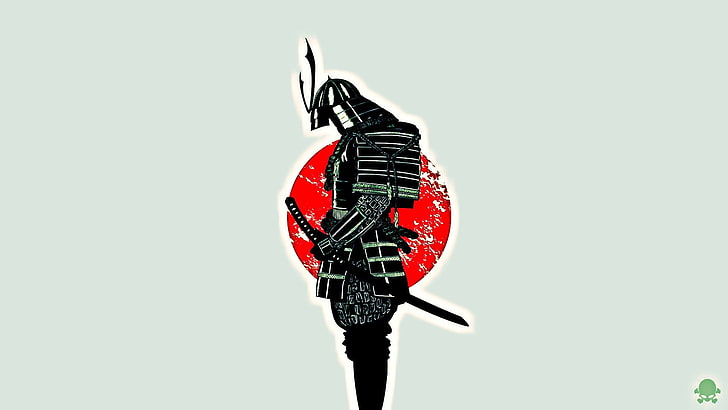 black samurai wallpaper, minimalism, Japan, flag, studio shot