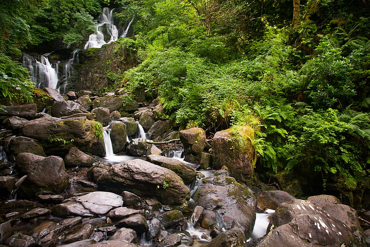 Ireland, waterfall, nature, stones, HD wallpaper