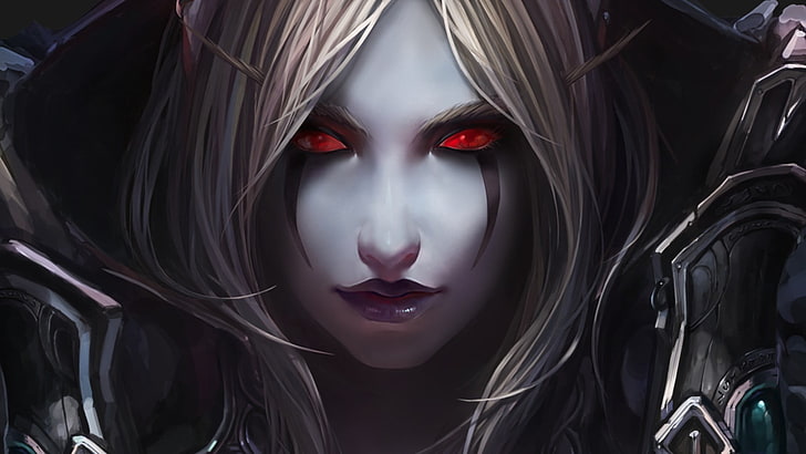 woman with red eyes illustration, World of Warcraft, elves, Chenbo