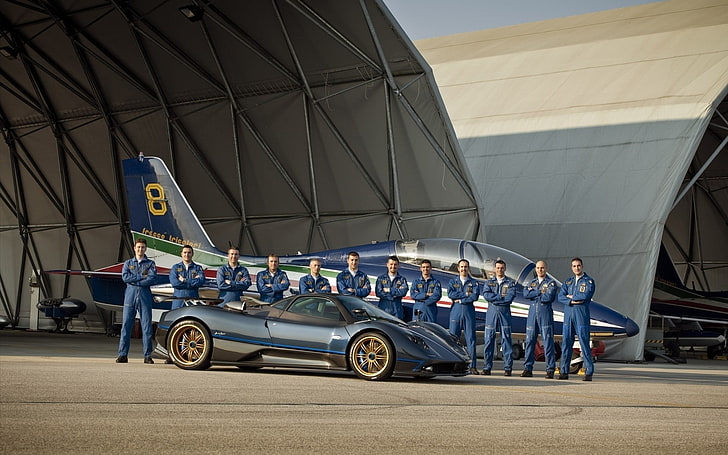 men's blue long-sleeved jumpsuit, car, aircraft, Pagani, Pagani Zonda Tricolore