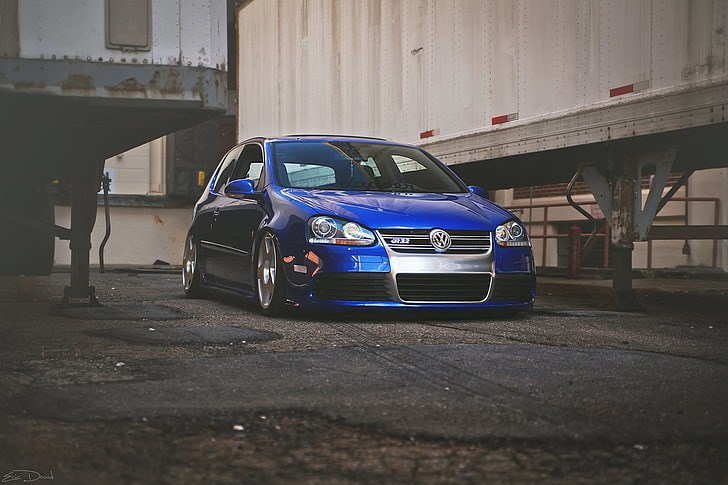 blue Volkswagen vehicle, tuning, Golf, R32, the front, gti, car, HD wallpaper