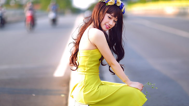 HD wallpaper: Chinese Youth Fashion Beauty Girls Photo Wallpaper.., yellow  | Wallpaper Flare
