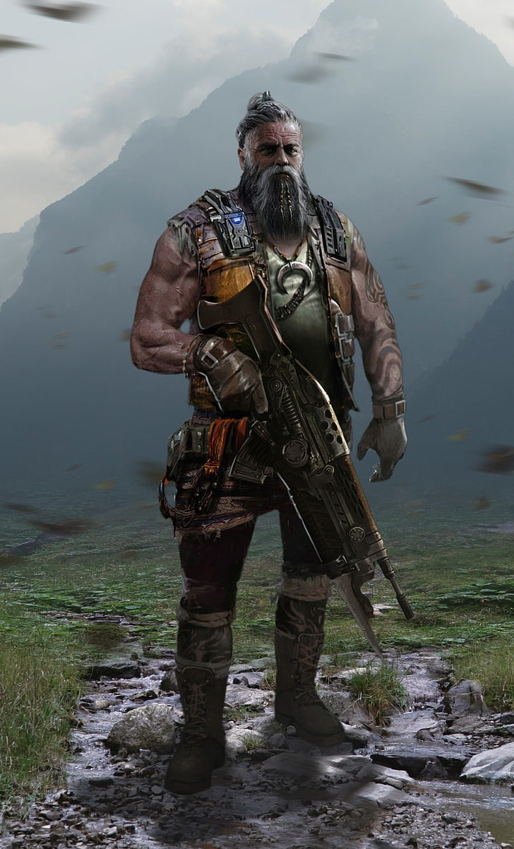 man holding rifle wallpaper, Gears of War 4, PC gaming, full length