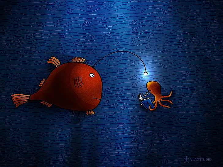 light fish deep sea anglerfish Animals Fish HD Art, HD wallpaper