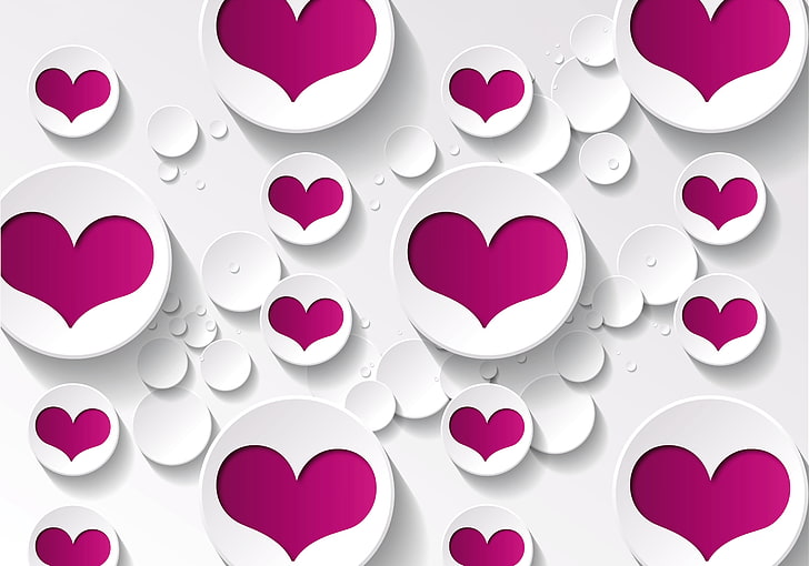 purple and white heart shaped decors, love, background, hearts, HD wallpaper