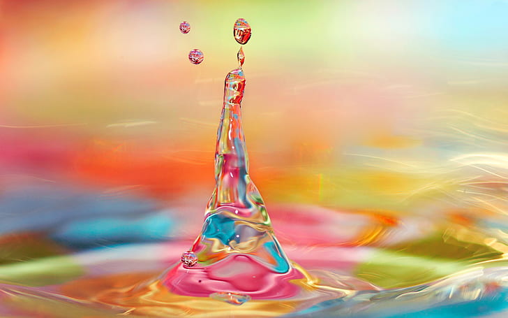 Water droplets of the moment, bright colorful, HD wallpaper