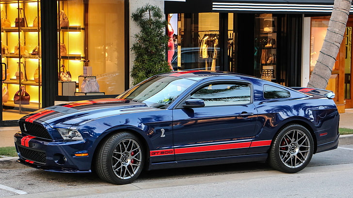 blue Ford Mustang Cobra, sports car, muscle cars, Ford Mustang Shelby, HD wallpaper