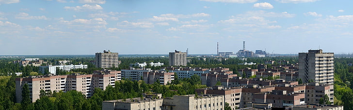 pripyat ukraine city ghost town chernobyl nuclear power plant multiple display panoramas radioactive, HD wallpaper