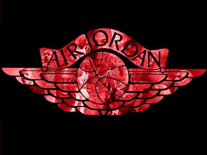 Air Jordan, Cool, Logo, Famous Brand, Red, Black Background