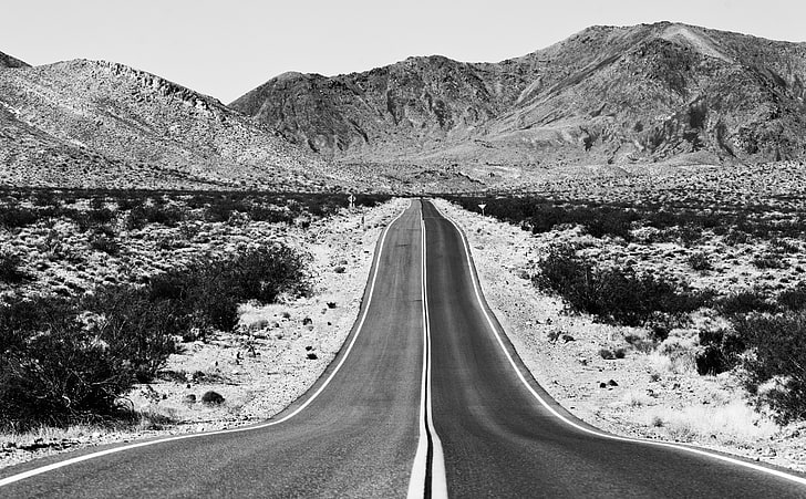Let's Shoot Death Valley, asphalt road, Black and White, Desert, HD wallpaper