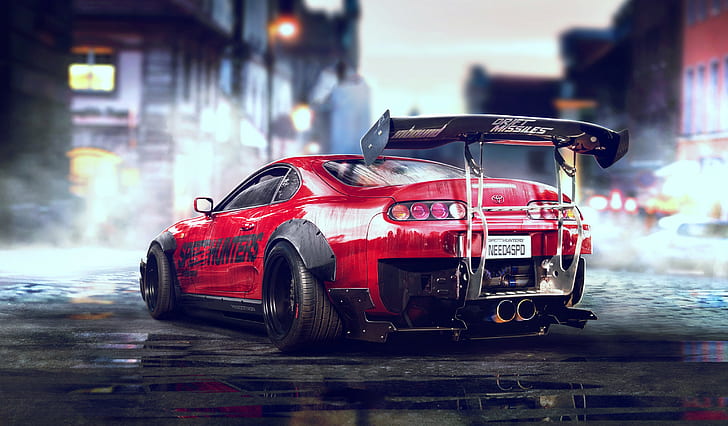 engine exhaust, Need for Speed, red, car, Speedhunters, Toyota Supra, HD wallpaper