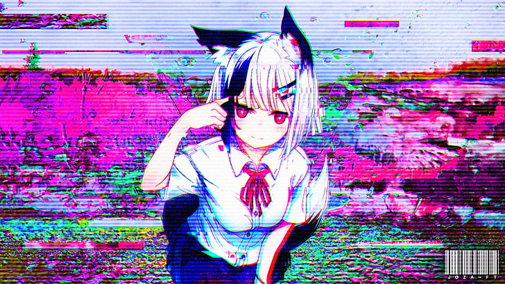 HD wallpaper: anime, anime girls, cat girl, glitch art, pink, artwork,  digital art | Wallpaper Flare