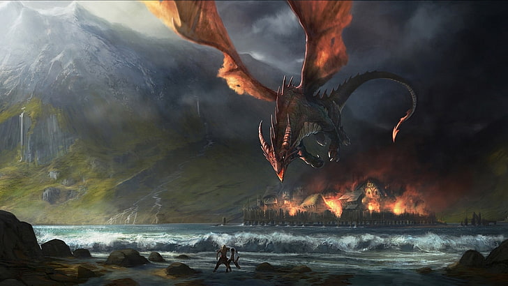 dragon, fantasy Art, J. R. R. Tolkien, Smaug, The Hobbit, The Lord Of The Rings, HD wallpaper