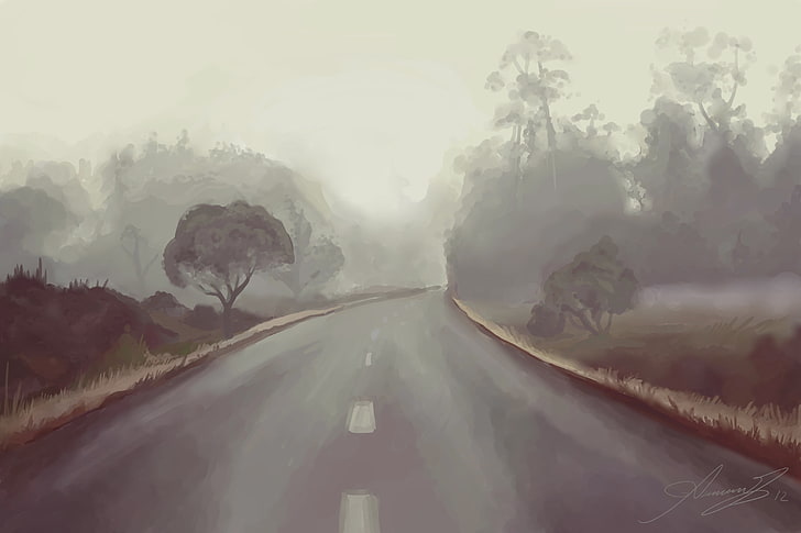 painting of roadway, artwork, landscape, beauty in nature, scenics - nature, HD wallpaper