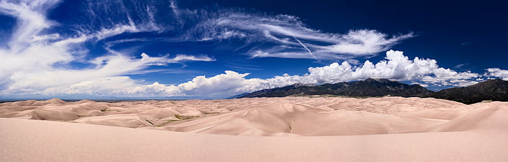 desert under cloudy sky, Panorama, great sand dunes  national  park, HD wallpaper
