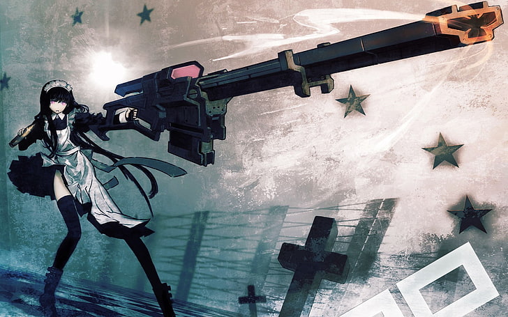 Black Rock Shooter, nature, military, day, gun, sky, conflict, HD wallpaper