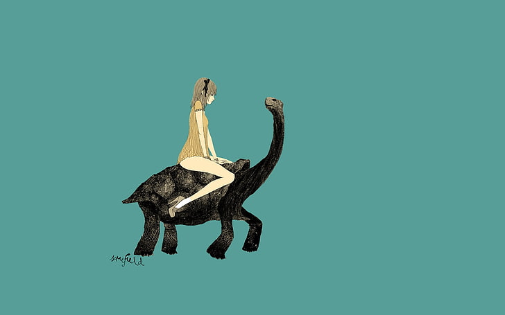 woman on black animal digital wallpaper, tortoises, HD wallpaper