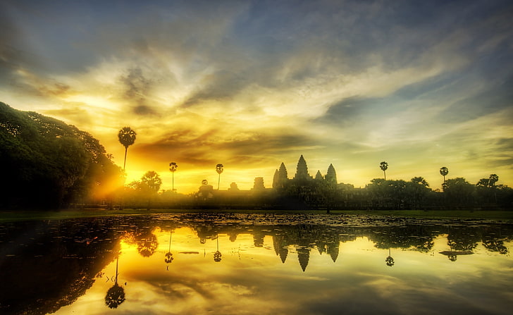 Angkor Wat, Cambodia, body of water, Asia, Travel, Beautiful