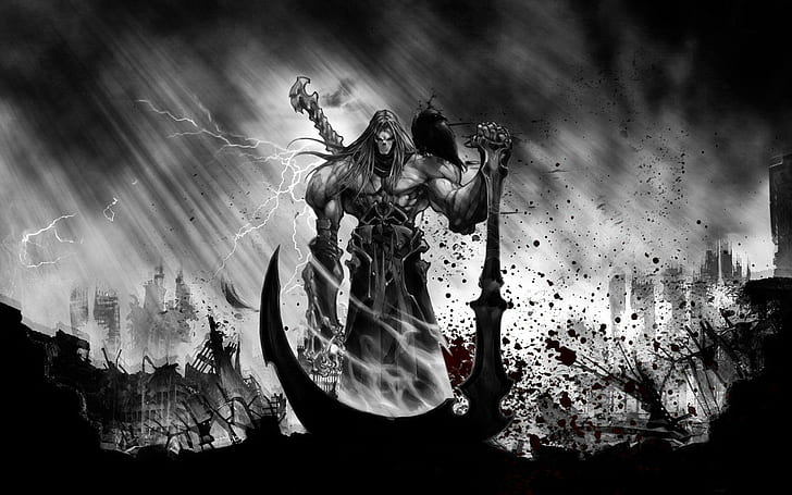 Death - Darksiders II, male anime character with scythe, games, HD wallpaper